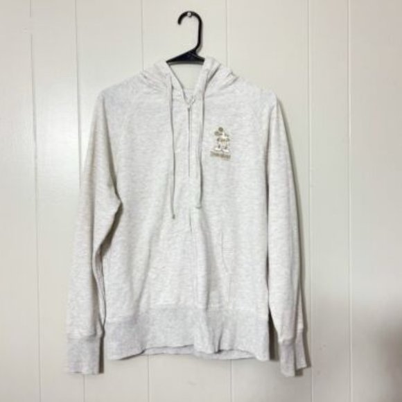 Womens Disney Zip Hoodie Sweatshirt Classic Mickey Mouse Beige Size L - Picture 1 of 11
